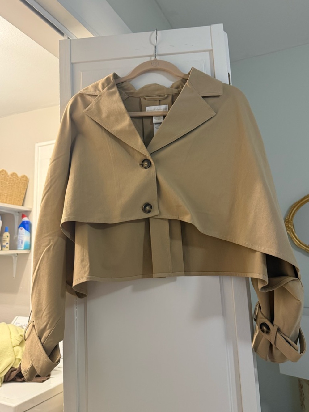 House of Harlow Tan Cropped Cape Trench Jacket